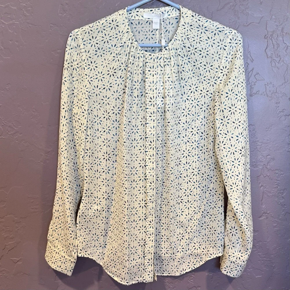 🔖 NWT Hugo Boss Cream and Blue Silk Blouse - 4 - Picture 3 of 6